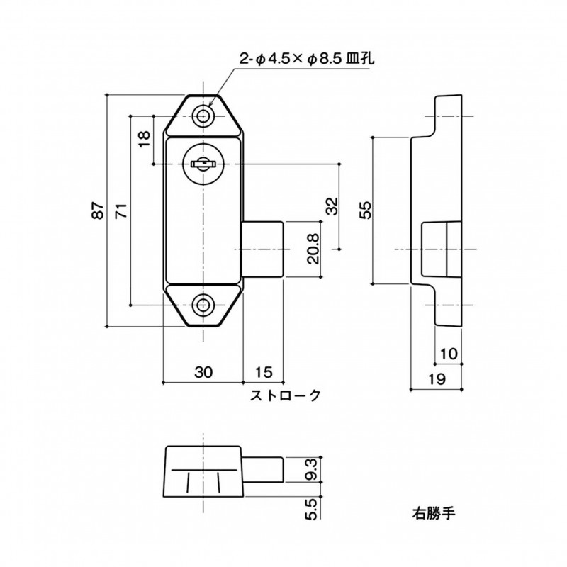 セキュリティ 非常錠 中西産業 サムターン付き非常錠 R DC-SM-1000 金物、部品